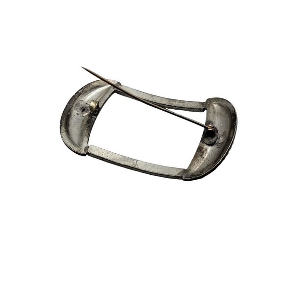 Antique Belt Buckle Brooch Rhinestone Pave Pot Metal Late 1800s Victorian Pin - Picture 4 of 10